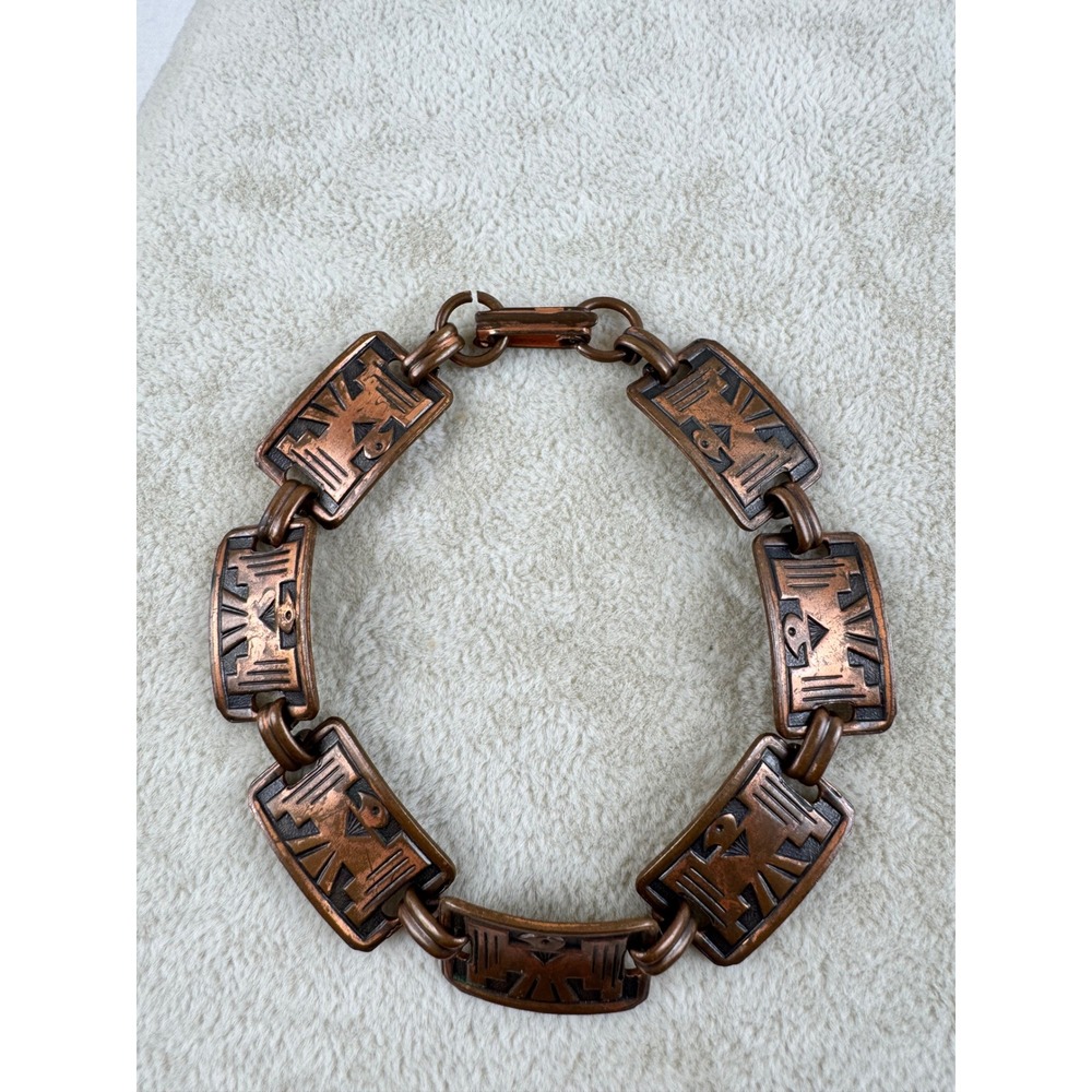 Vintage Bell Trading Post Solid Copper Thunderbird Link Bracelet 7.5 Inch